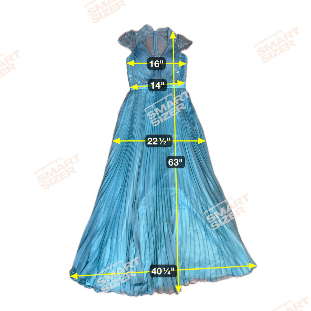 Pleated Floor Length Formal Gown, Turquoise Blue, Size 6, 63 inches Long - Picture 3 of 3